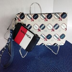 Nautica Pickel Ball Navy and White Clutch & Wristlet Set  NWT